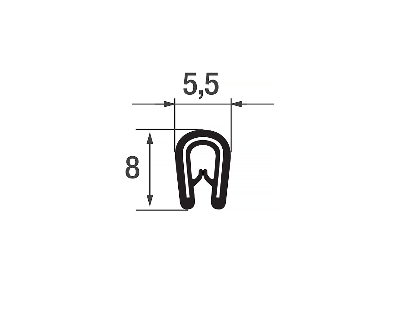 Zelfklemmend kantprofiel 8x5,5mm - PVC met staalband inlage - klembereik 0,8-1,5mm