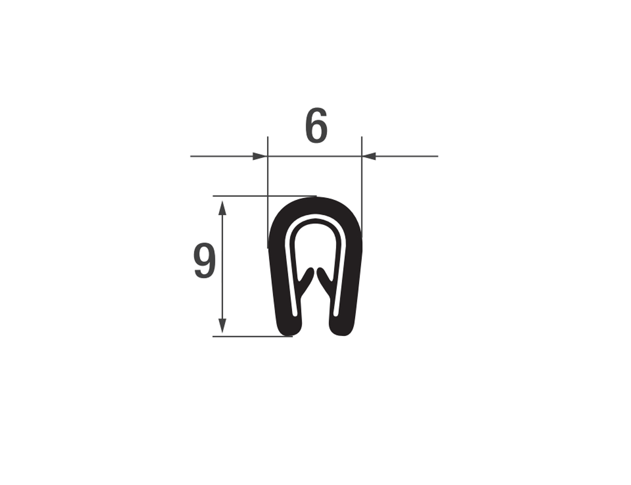 Zelfklemmend kantprofiel 9x6mm - PVC met staalband inlage - klembereik 1-2mm