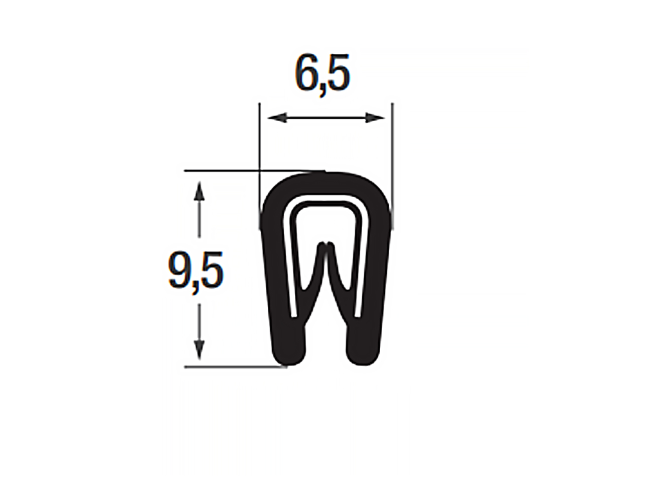 Zelfklemmend kantprofiel 9,5x6,5mm - PVC met staalband inlage - klembereik 1-2mm