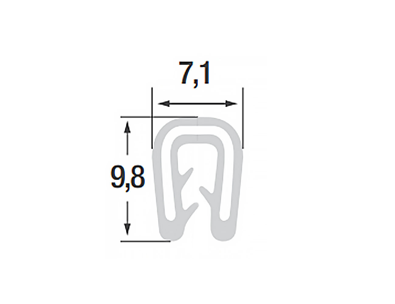 Zelfklemmend kantprofiel 9,8x7,1mm - Silicone met draadklemband inlage - klembereik 1-2mm