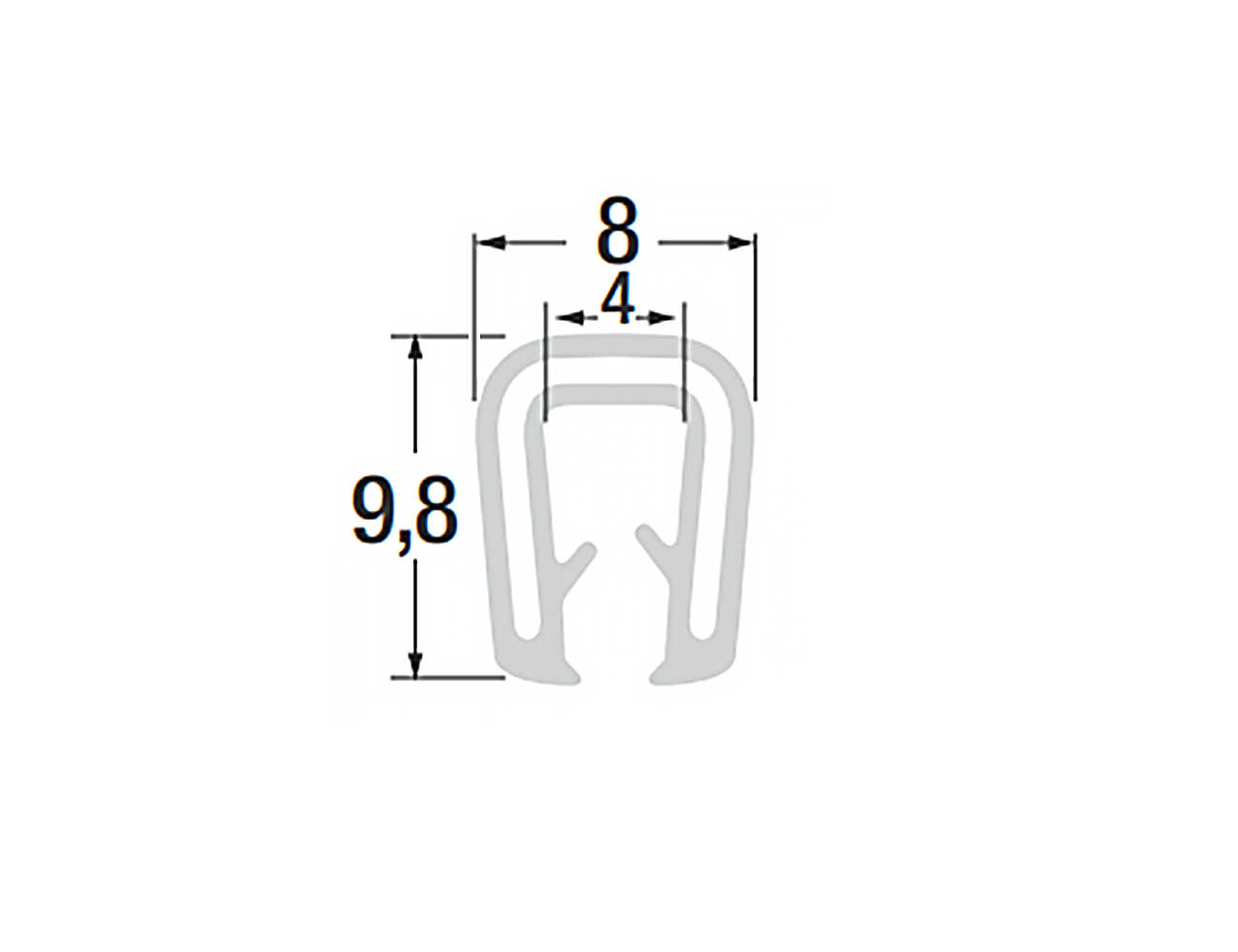 Zelfklemmend kantprofiel 9,8x8mm - Silicone met draadklemband inlage - klembereik 2-3mm