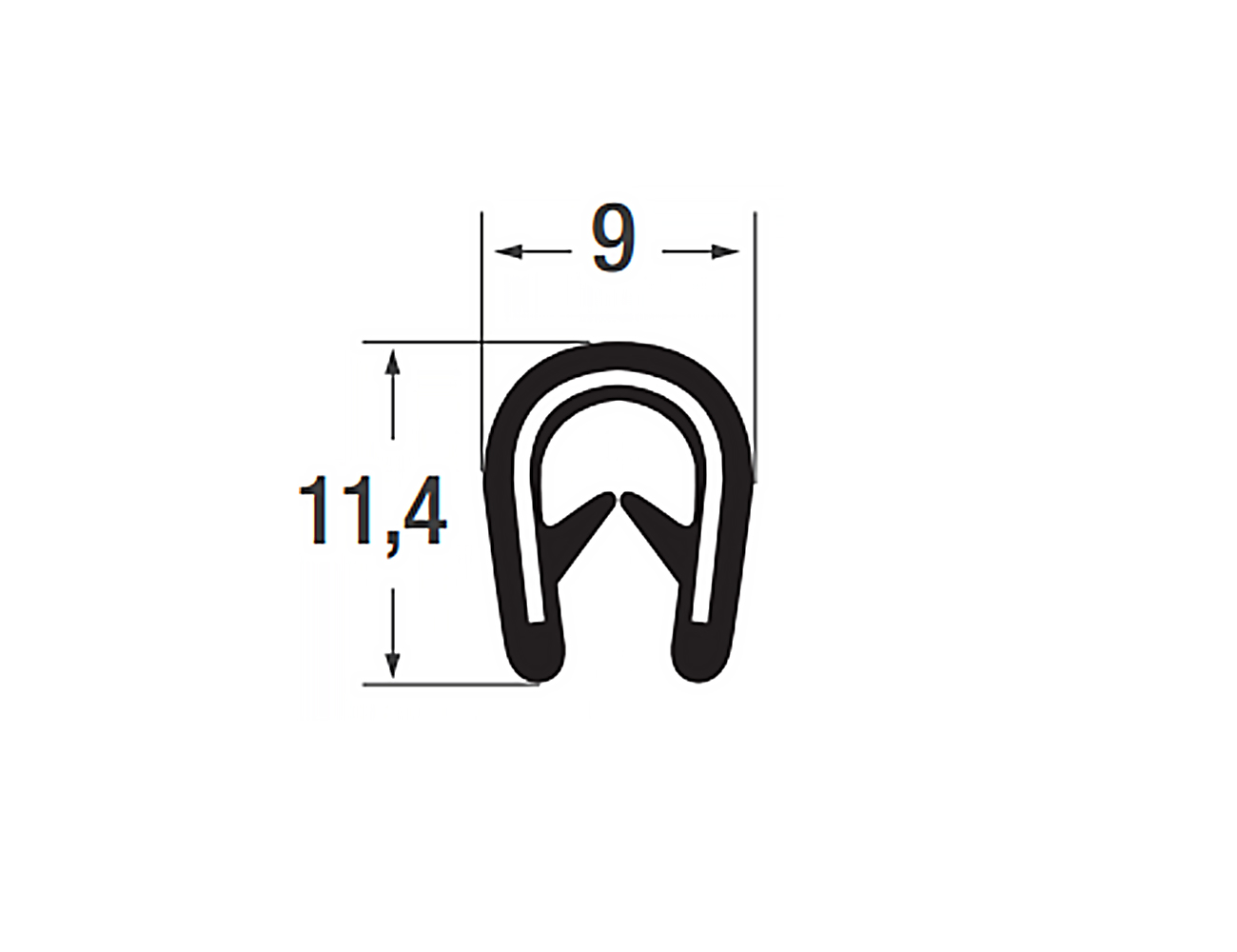 Zelfklemmend kantprofiel 11,4x9mm - PVC met staalband inlage - klembereik 2-4mm