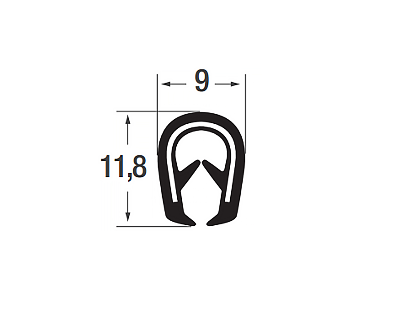 Zelfklemmend kantprofiel 11,8x9mm - PVC met staalband inlage - klembereik 1-3mm