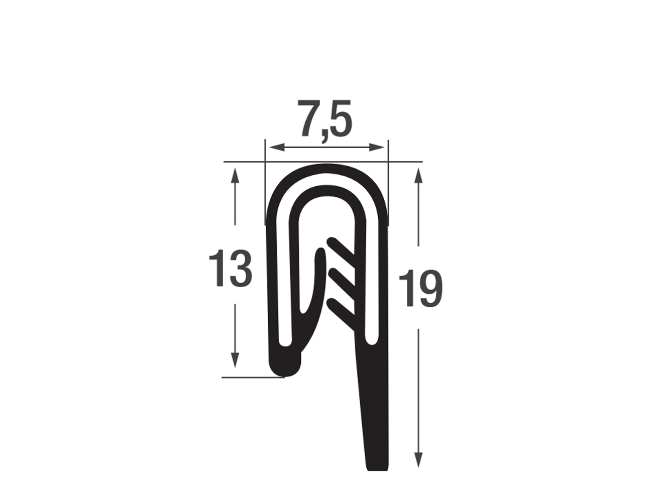 Zelfklemmend kantprofiel 13/19x7,5mm - PVC met staalband inlage - klembereik 1,5-2mm