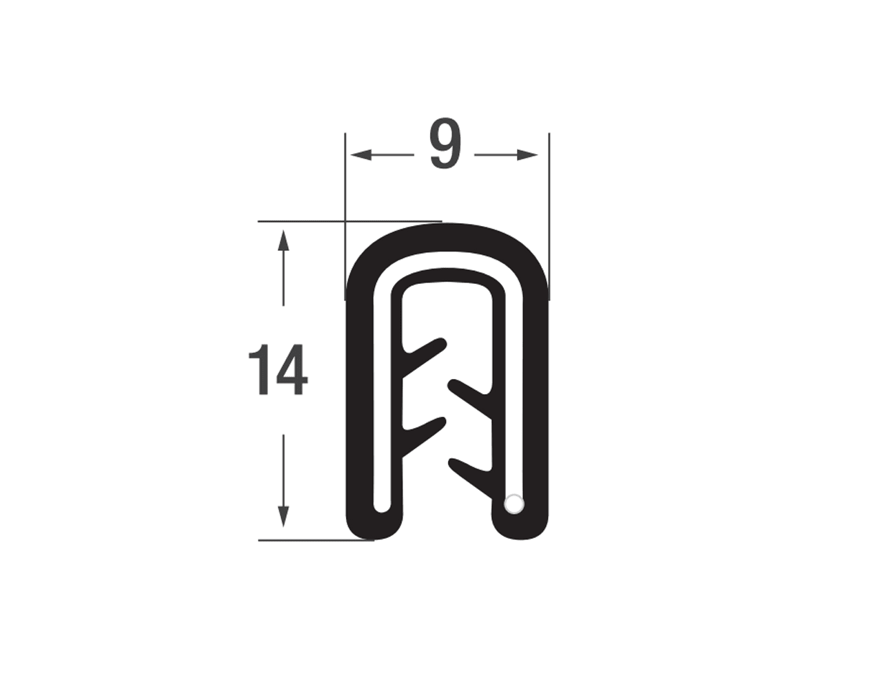 Zelfklemmend kantprofiel 14x9mm - PVC met staalband inlage - klembereik 1-2,5mm