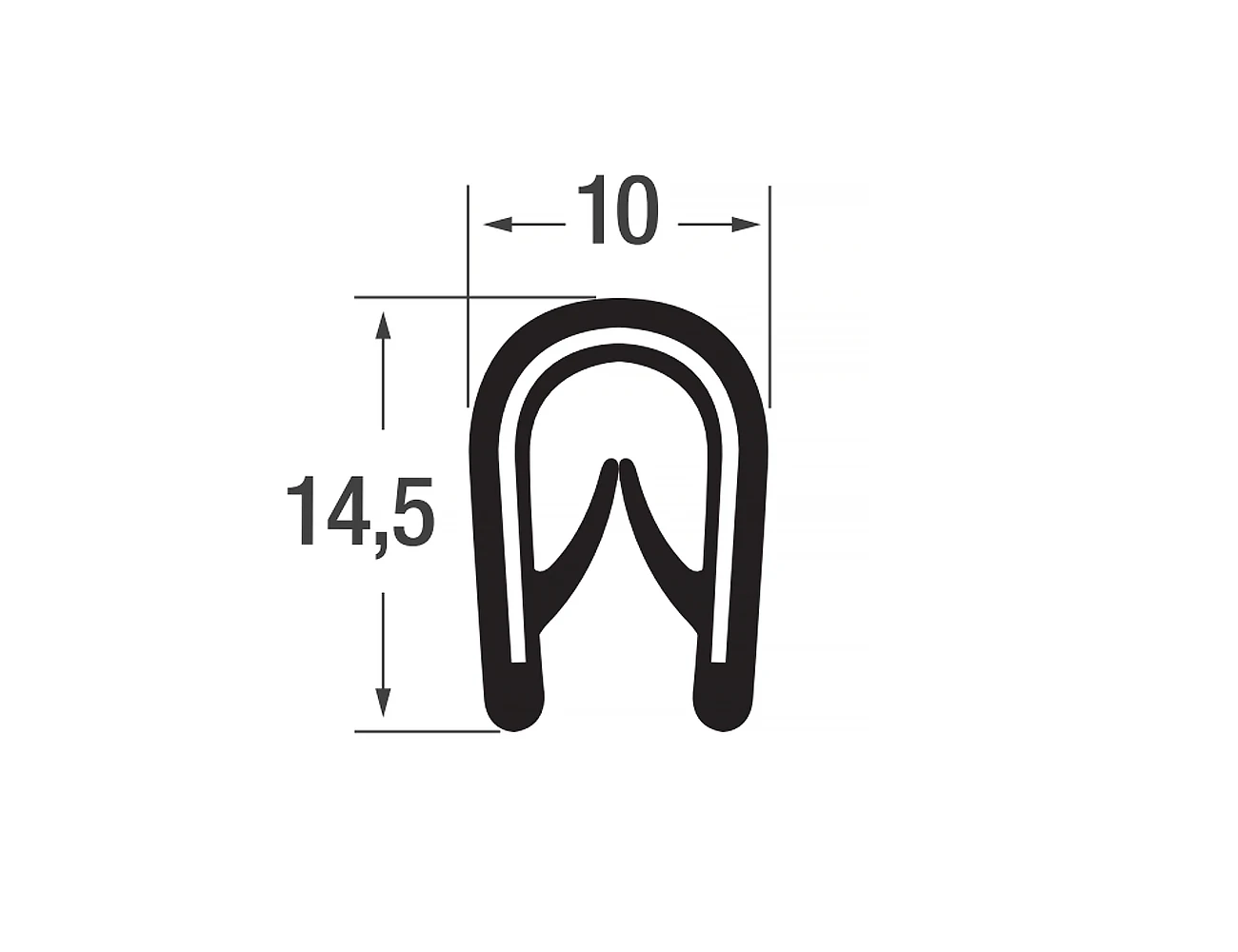 Zelfklemmend kantprofiel 14,5x10mm - PVC met staalband inlage - klembereik 1-4mm