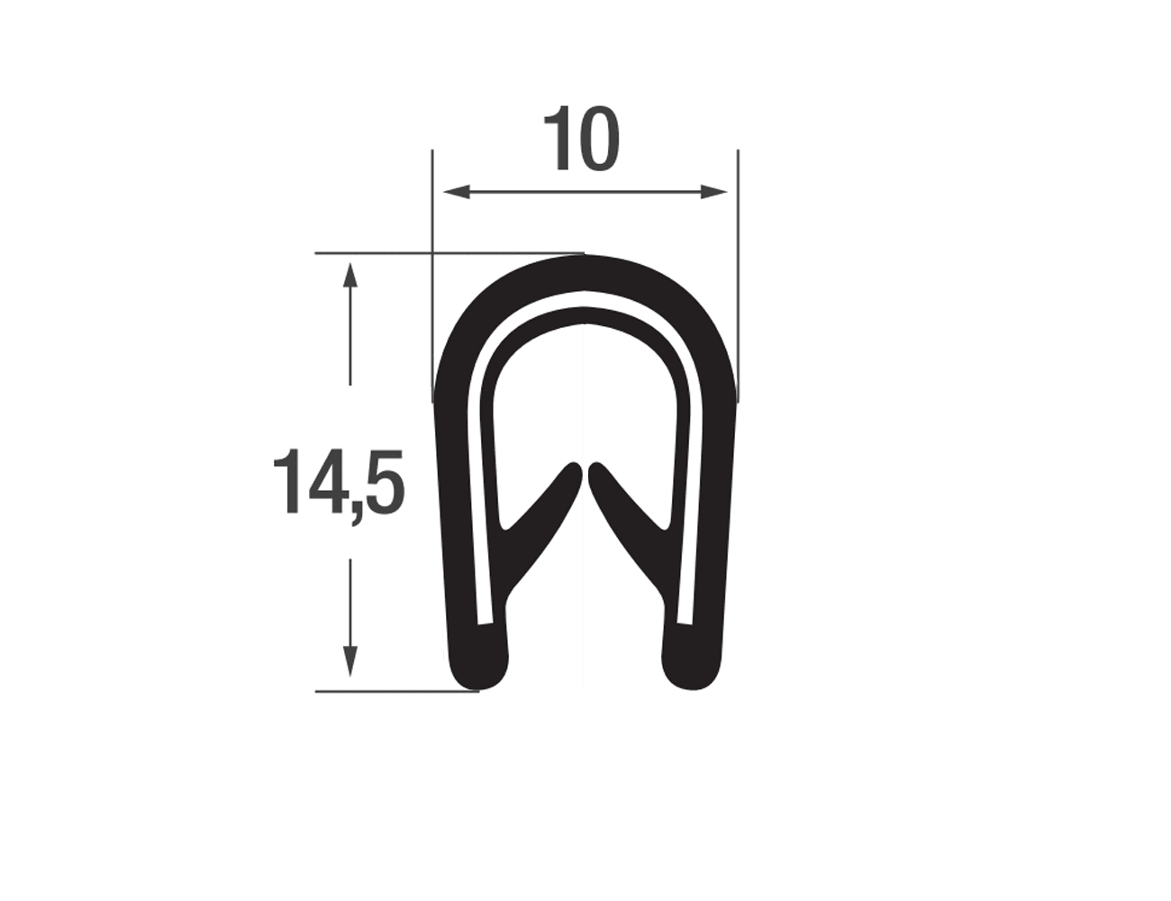 Zelfklemmend kantprofiel 14,5x10mm - EPDM met staalband inlage - klembereik 1-4mm