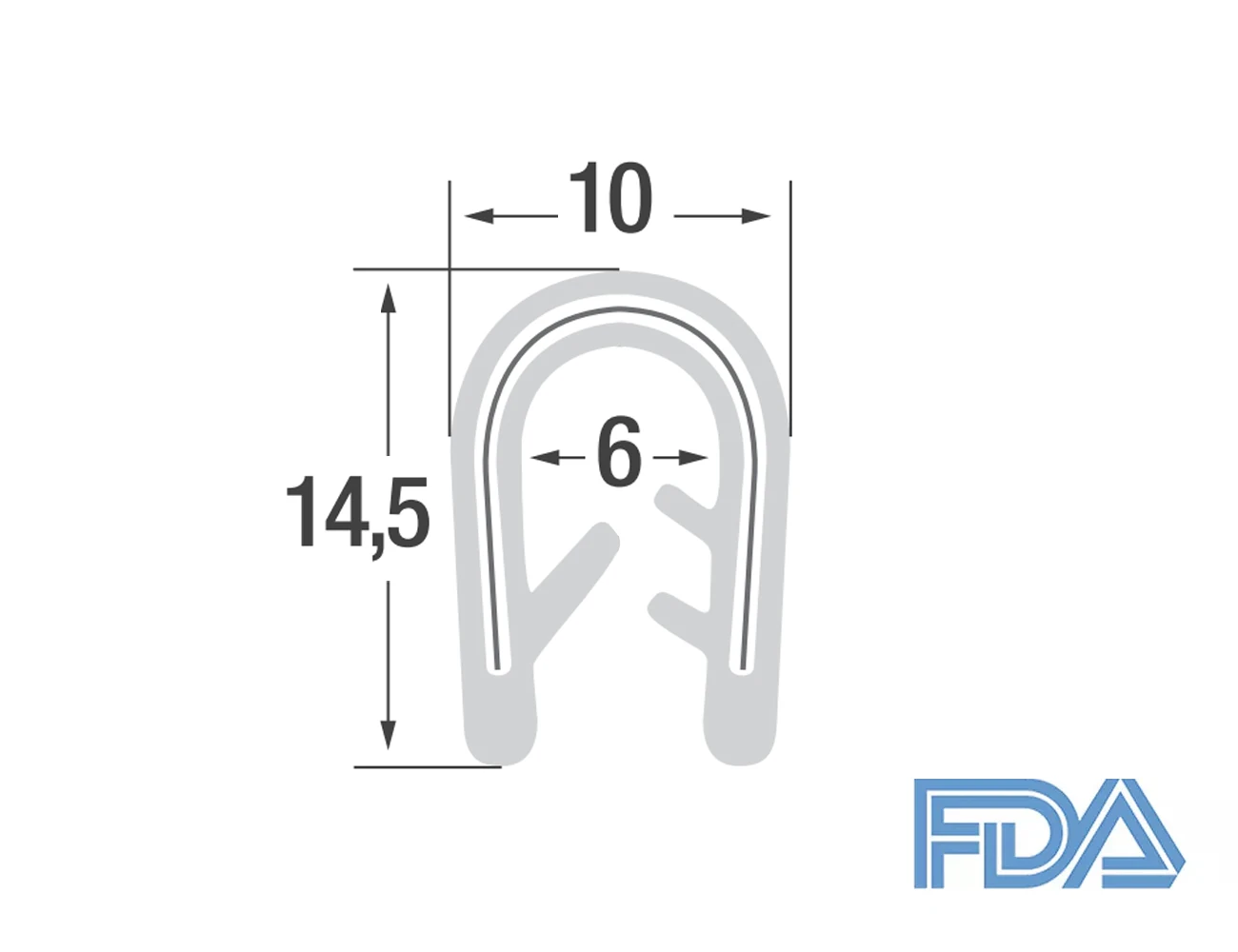 Zelfklemmend kantprofiel 14,5x10mm - FDA Silicone 60 Shore met draadklemband inlage - klembereik 2-4mm
