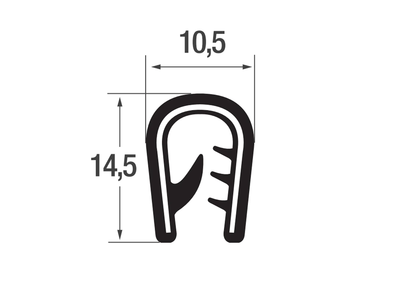 Zelfklemmend kantprofiel 14,5x10,5mm - PVC met staalband inlage - klembereik 2-5mm