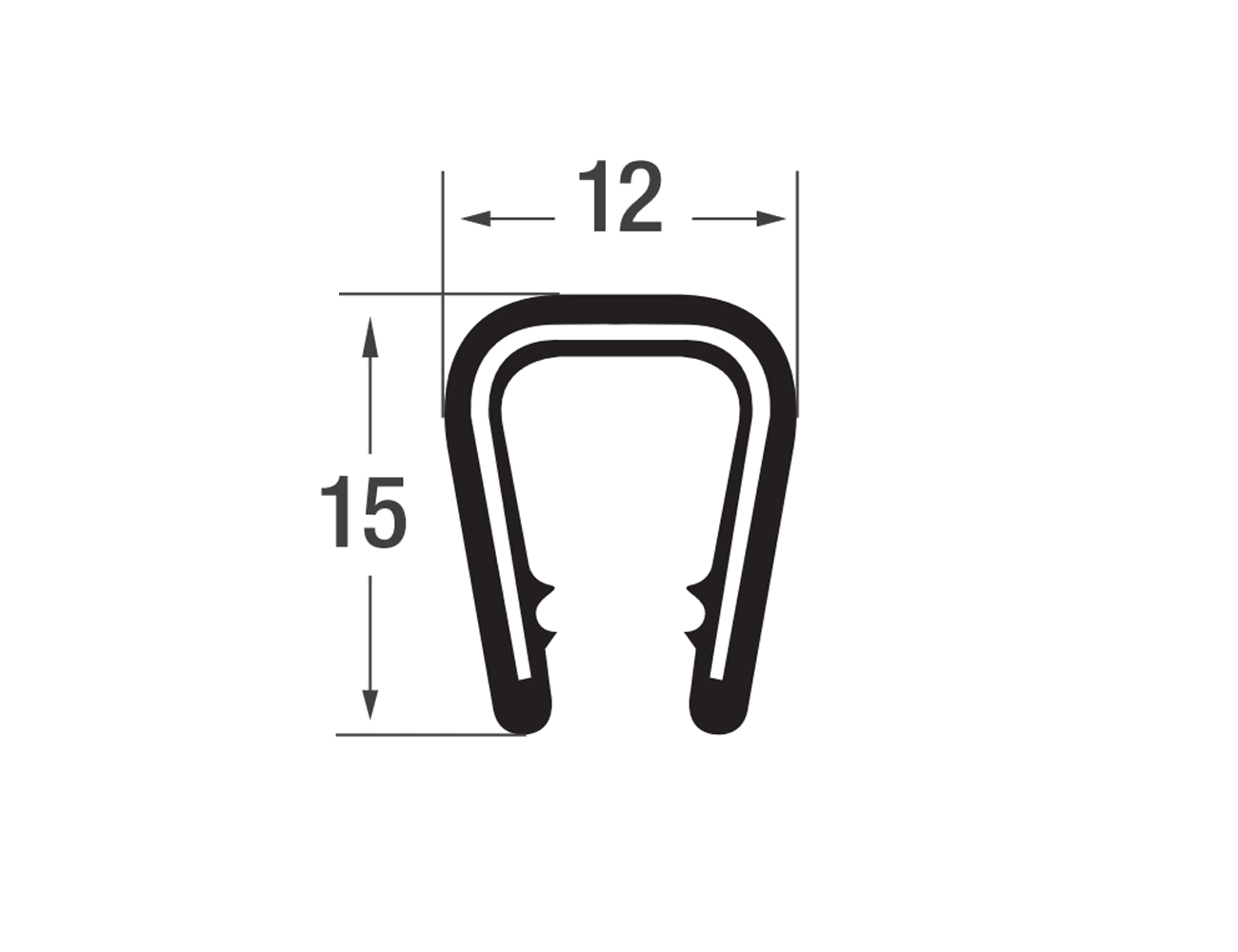 Zelfklemmend kantprofiel 15x12mm - PVC met staalband inlage - klembereik 6-10mm