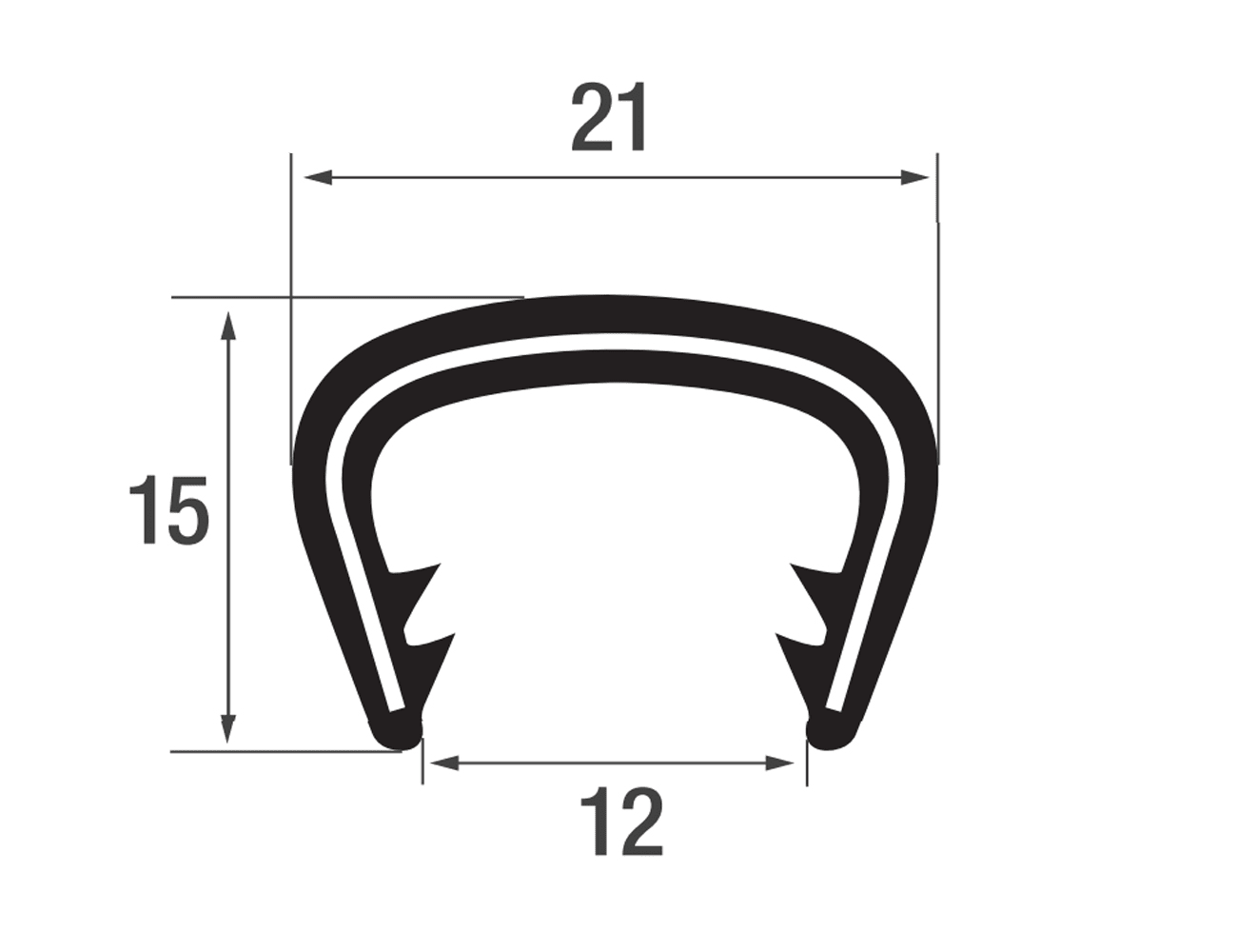 Zelfklemmend kantprofiel 15x21mm - PVC met staalband inlage - klembereik 13-16mm
