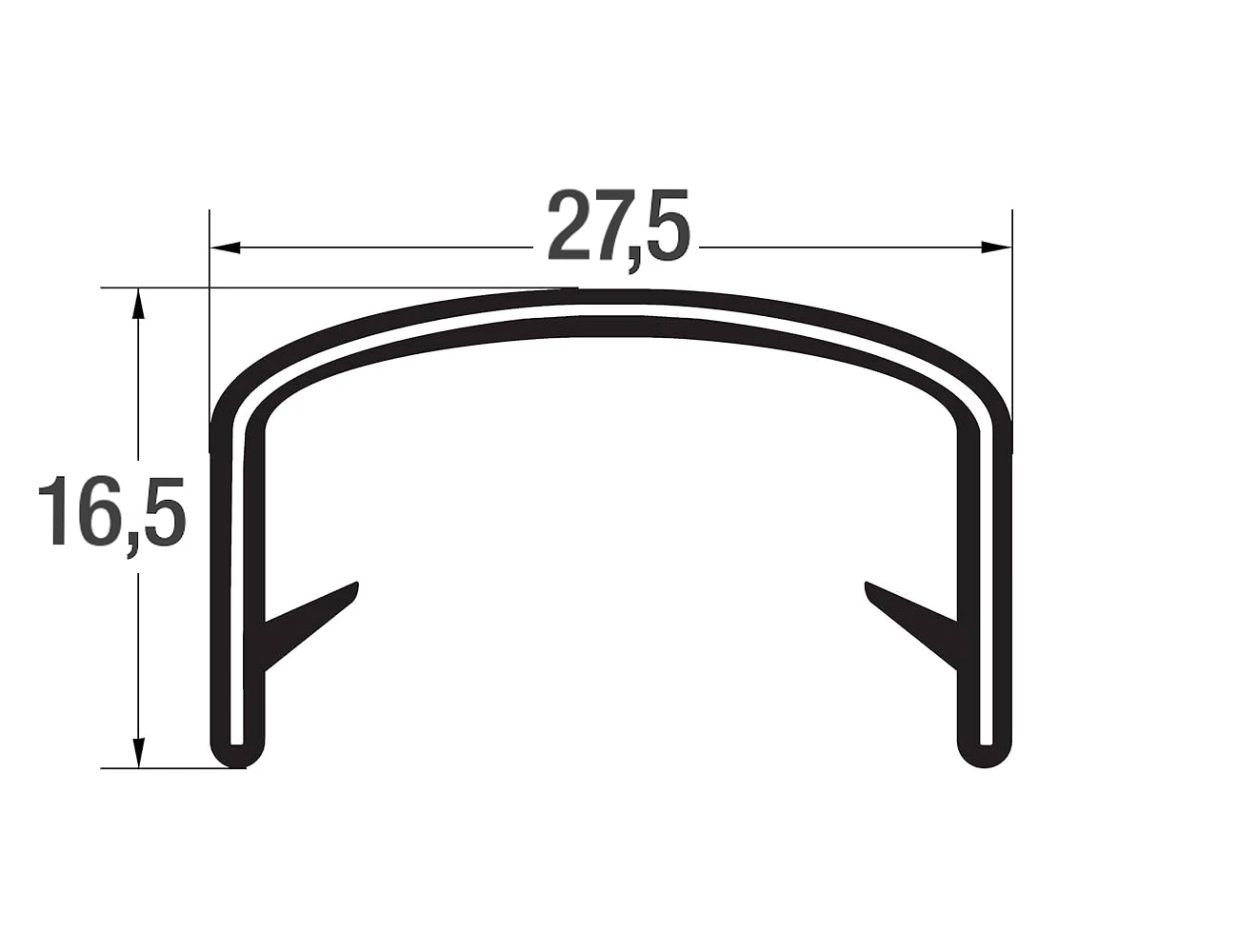 Zelfklemmend kantprofiel 17x19mm - PVC met staalband inlage - klembereik 17-19mm