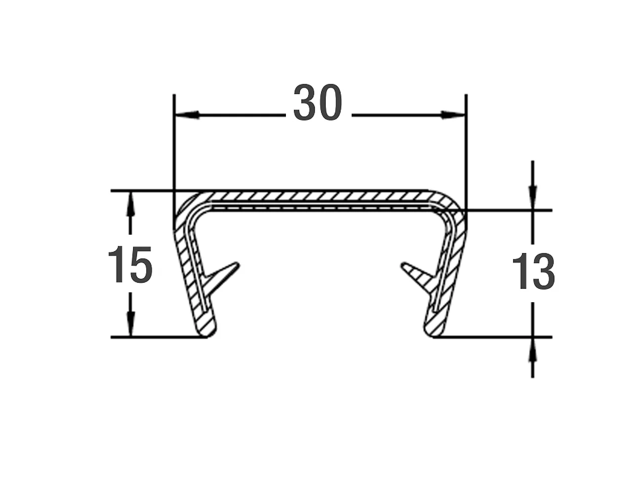Zelfklemmend kantprofiel 15x30mm - PVC met staalband inlage - klembereik 20-23mm