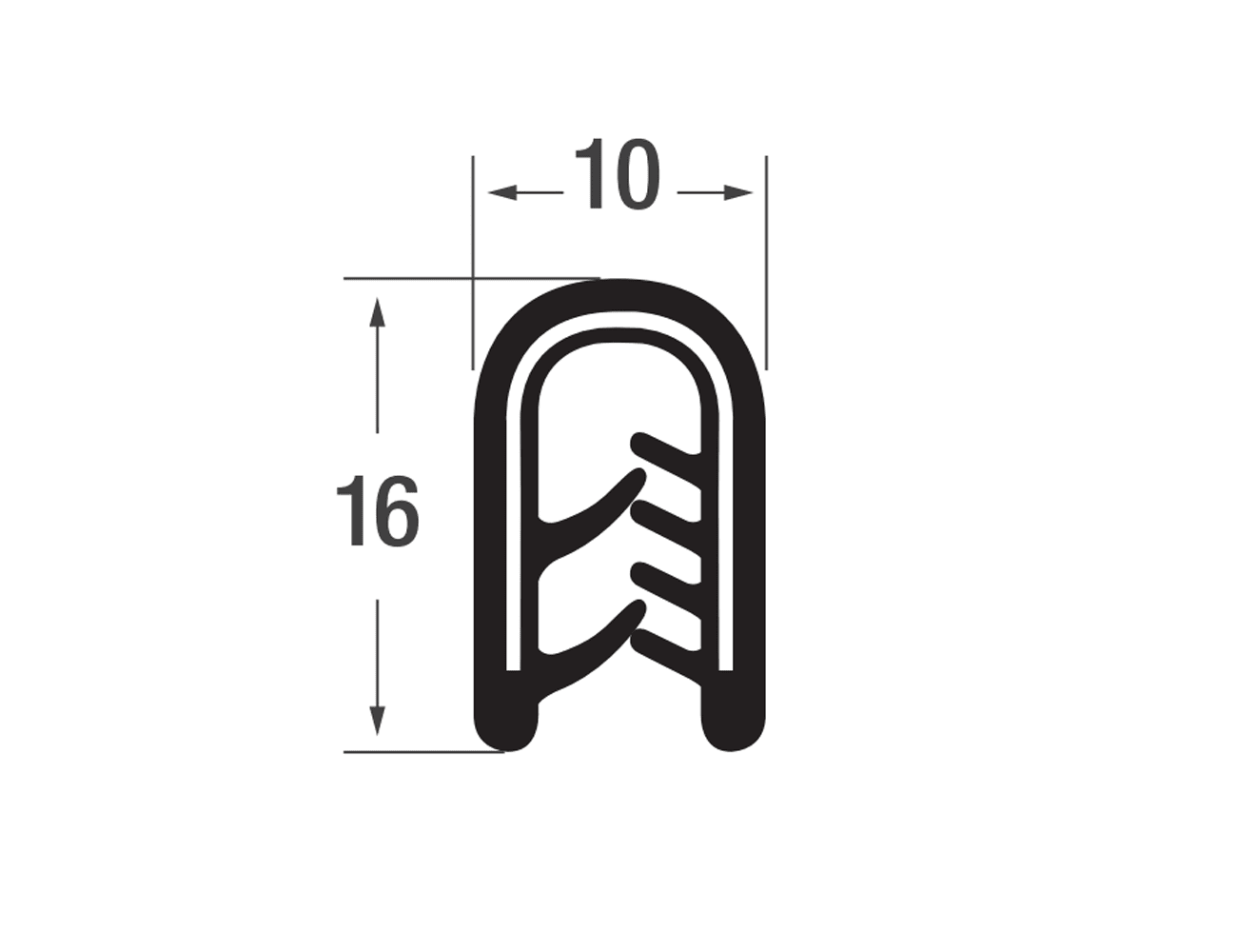 Zelfklemmend kantprofiel 16x10mm - PVC met staalband inlage - klembereik 1-4mm