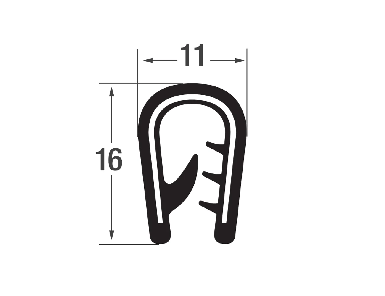 Zelfklemmend kantprofiel 16x11mm - PVC met staalband inlage - klembereik 2-6mm