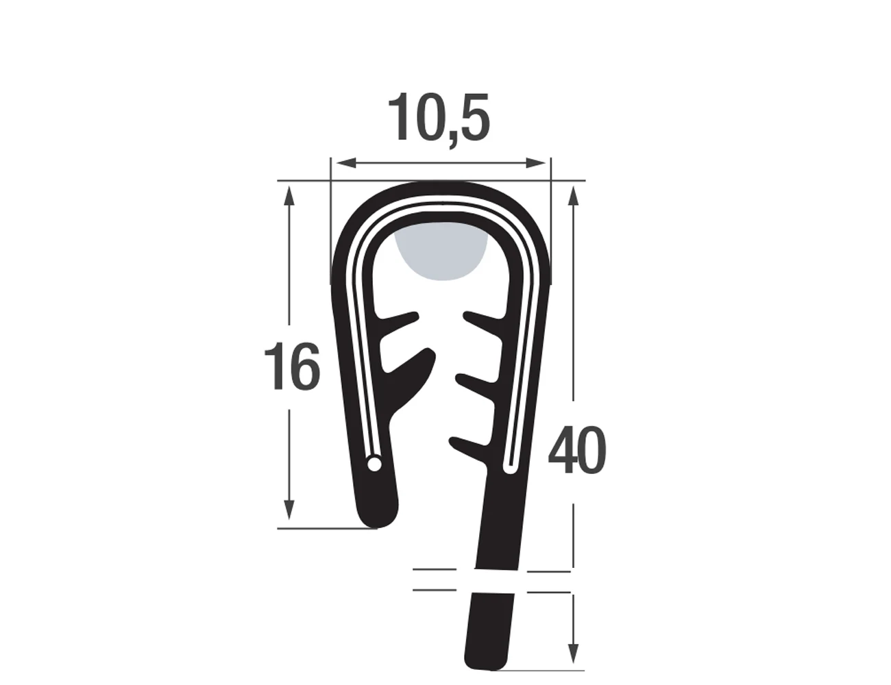 Zelfklemmend kantprofiel 16/40x10,5mm - PVC met staalband inlage & butyl afdichtmiddel - klembereik 3-5mm