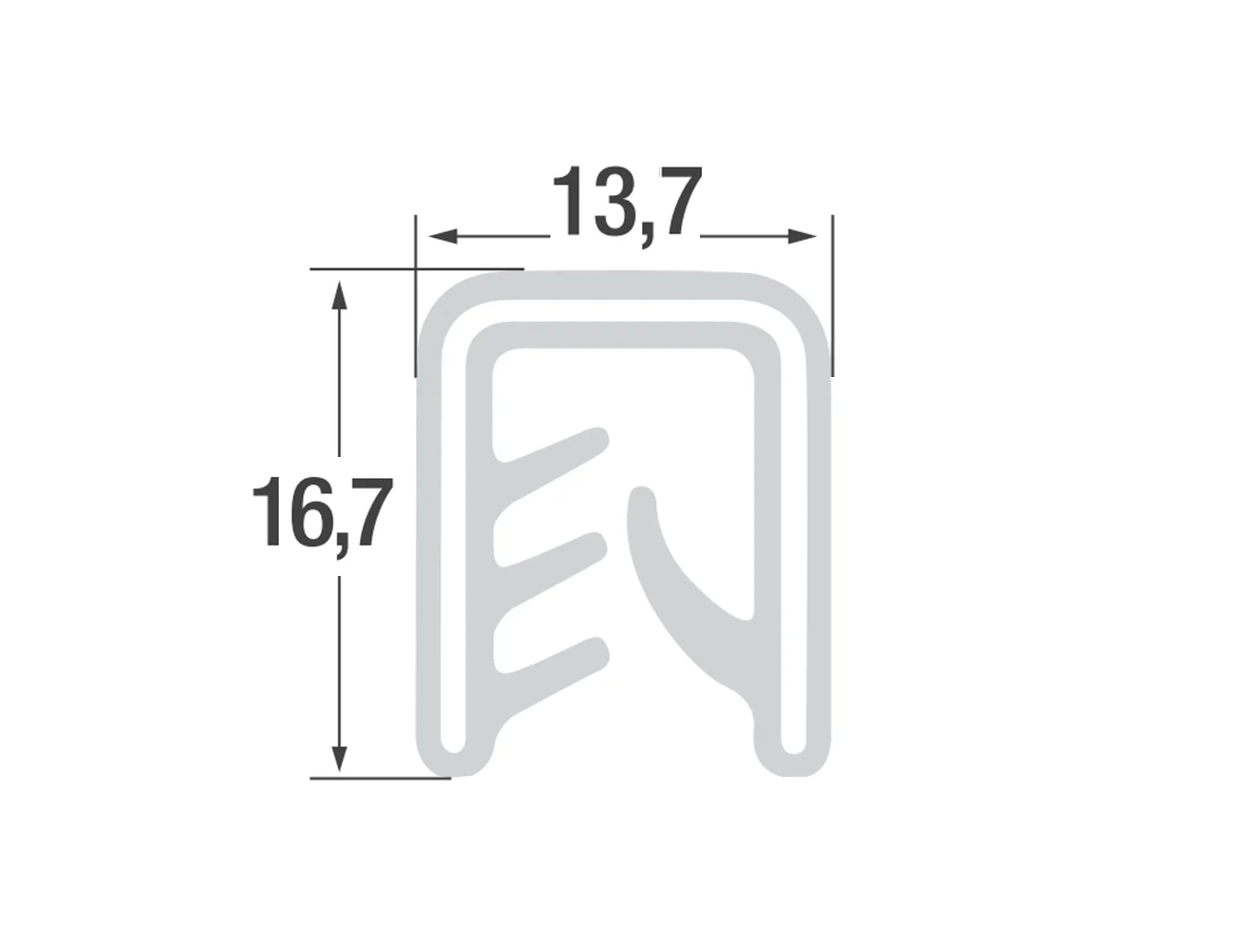 Zelfklemmend kantprofiel 16,7x13,7mm - Silicone met staalband inlage - klembereik 5-7mm