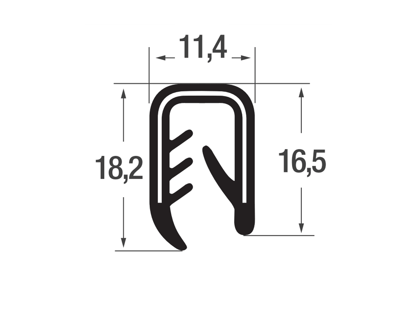 Zelfklemmend kantprofiel 16,5x11,4mm - PVC met staalband inlage - klembereik 4-6mm