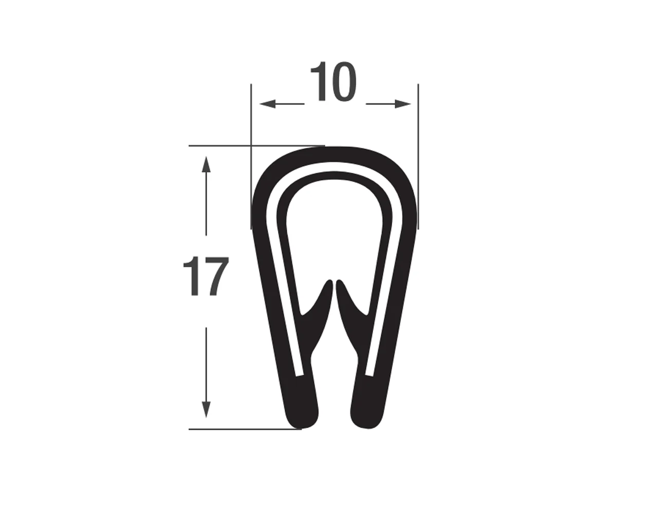 Zelfklemmend kantprofiel 17x10mm - PVC met staalband inlage - klembereik 2-4mm