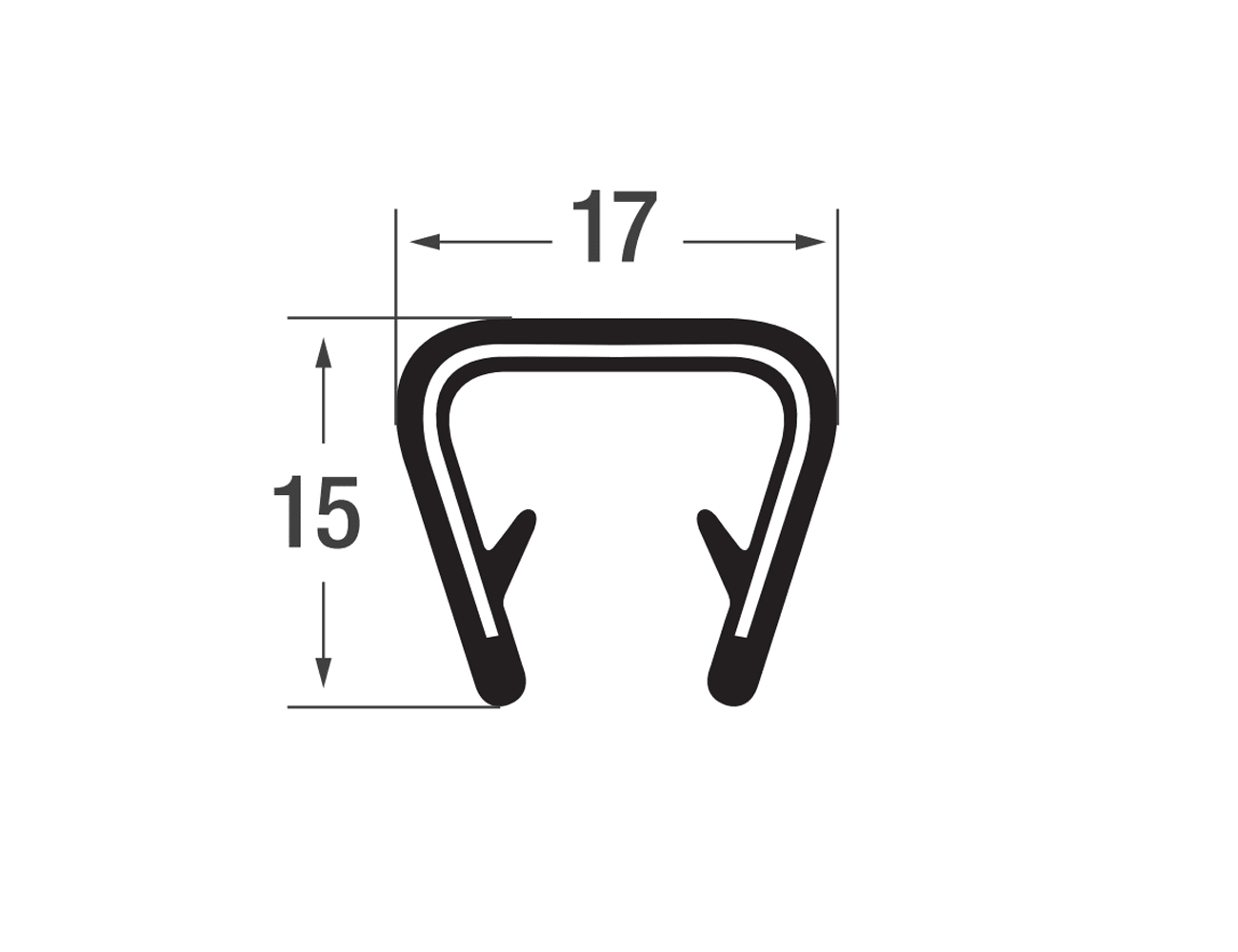 Zelfklemmend kantprofiel 15x17mm - PVC met staalband inlage - klembereik 10-12mm