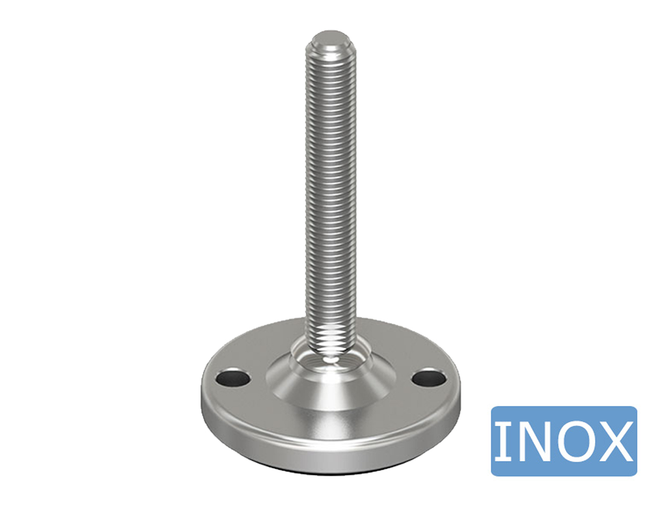 Stelvoet rond RVS massieve voet Ø80mm - 2 gaten Ø10.5mm - M16x50mm - 15° - hygienic style