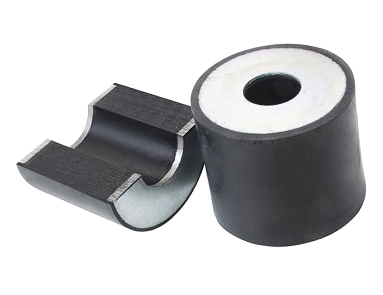 Rubber bus met boring en 2 metalen ringen – cilindrisch
