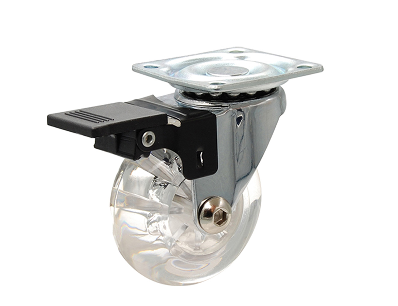 Zwenkwiel inline skate wiel met rem - plaat - transparant