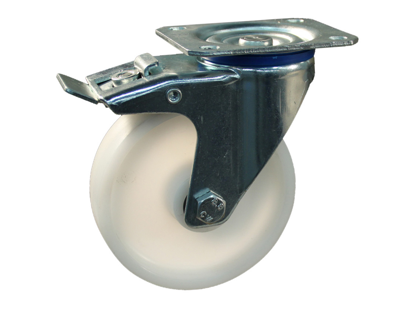 Zwenkwiel met rem – plaat - polyamide wiel