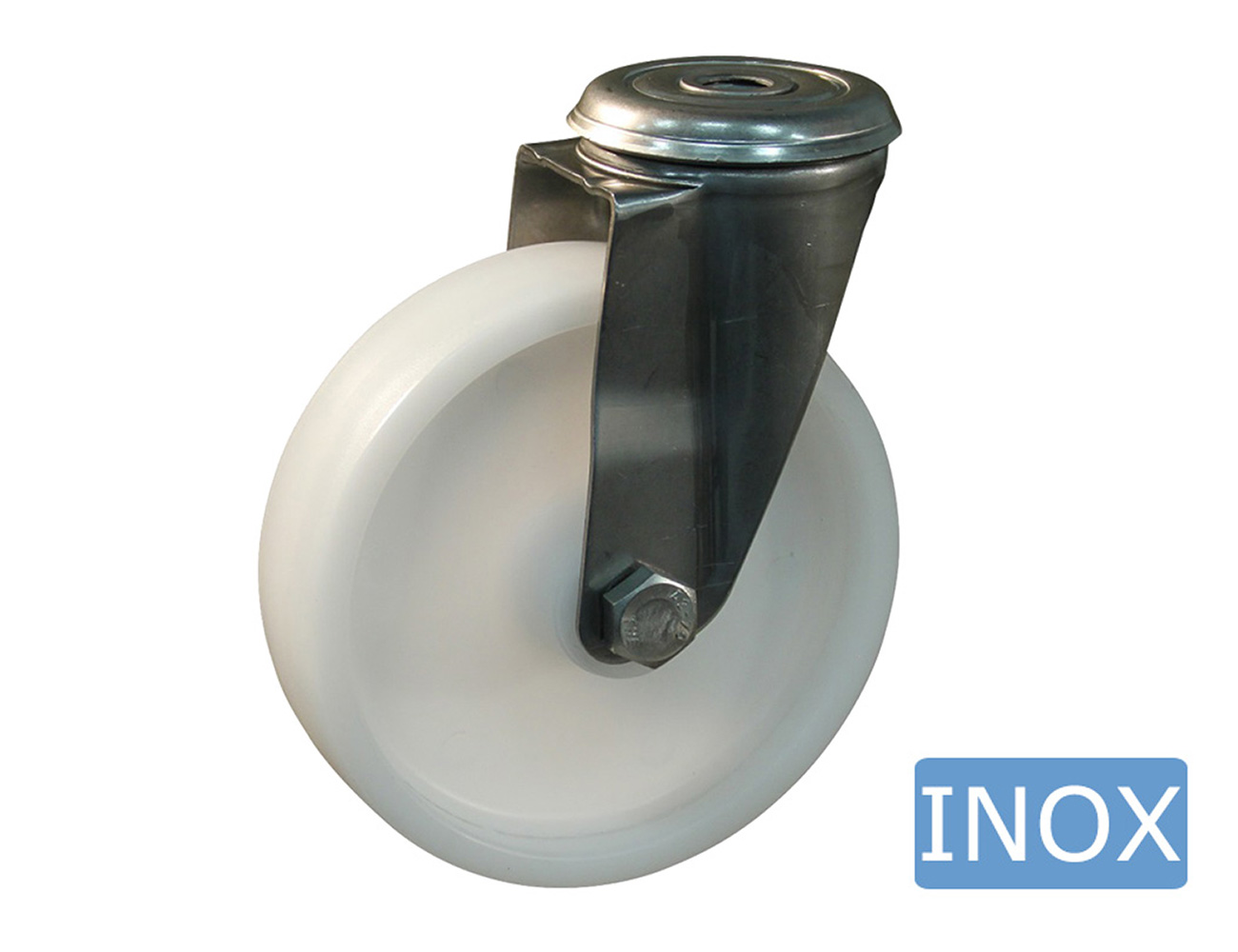 RVS zwenkwiel - boutgat - polyamide wiel